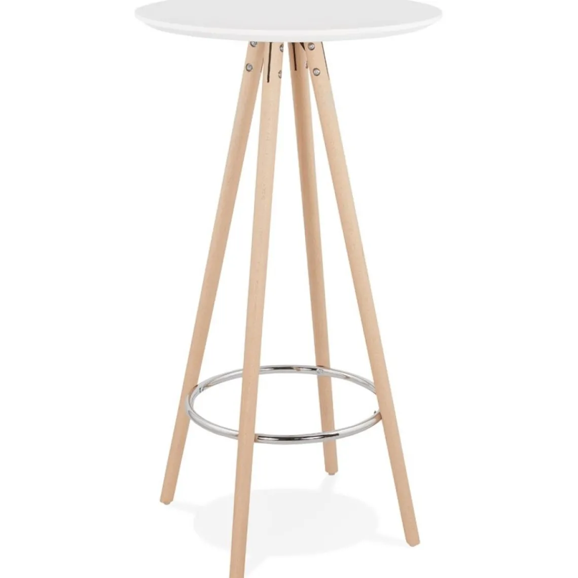 ALTEREGO Table haute,Mange-debout rond 'GALA' en bois blanc et pieds finition naturelle Hot