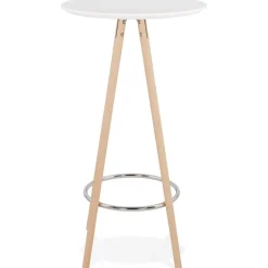 ALTEREGO Table haute,Mange-debout rond 'GALA' en bois blanc et pieds finition naturelle Hot