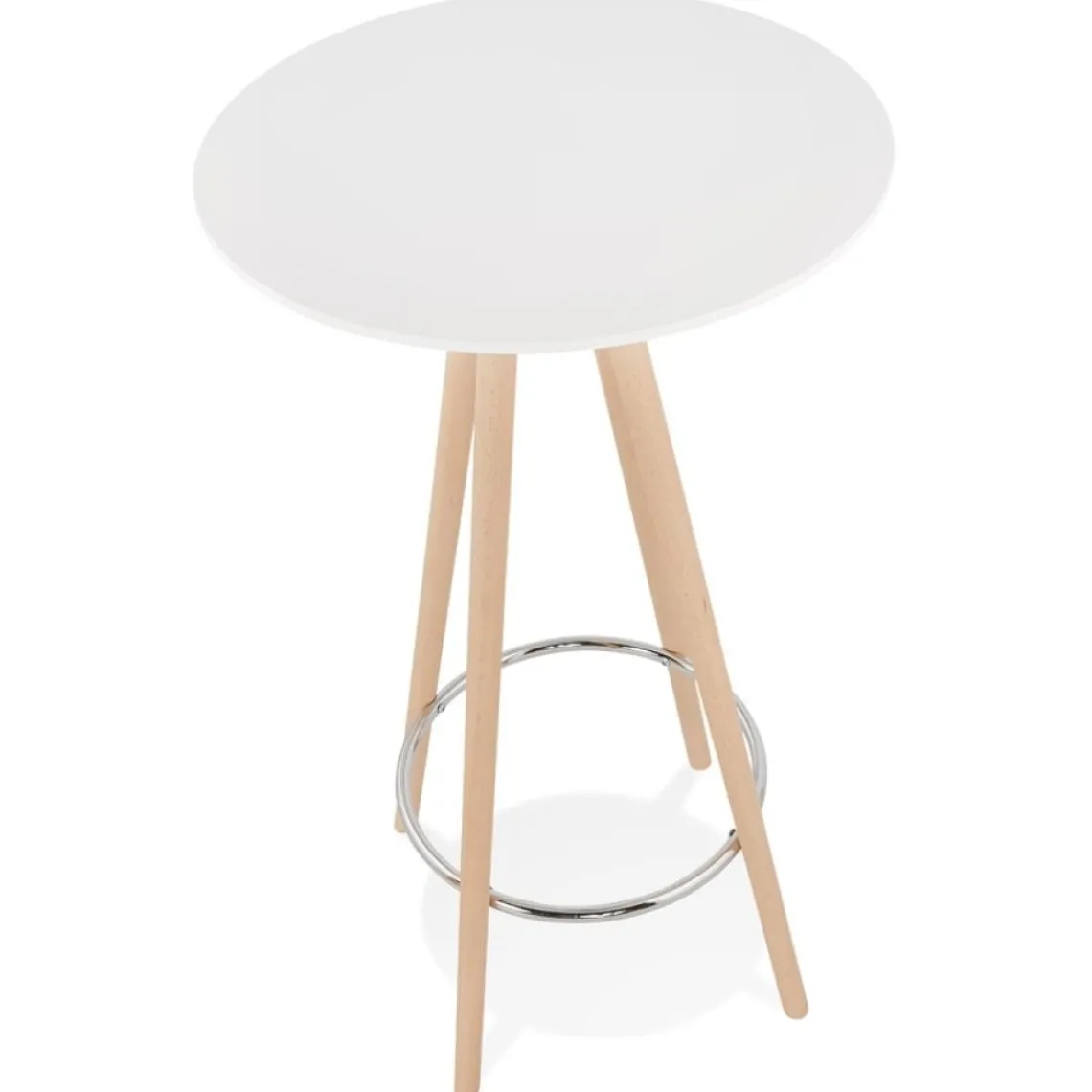 ALTEREGO Table haute,Mange-debout rond 'GALA' en bois blanc et pieds finition naturelle Hot