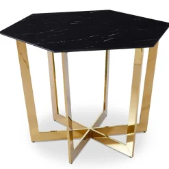 3S. x Home Table hexagonale 120cm Zadig Verre Effet marbre noir et pied Métal Or