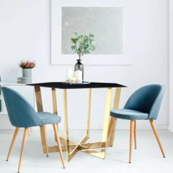 3S. x Home Table hexagonale 120cm Zadig Verre Effet marbre noir et pied Métal Or