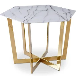 3S. x Home Table hexagonale 120cm Zadig Verre Effet marbre blanc et pied Métal Or Clearance