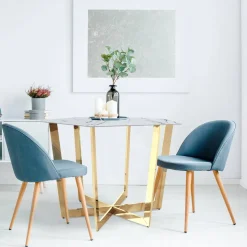 3S. x Home Table hexagonale 120cm Zadig Verre Effet marbre blanc et pied Métal Or Clearance