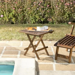 Macabane Table pique nique de jardin HANNA carrée en bois teck huilé Discount