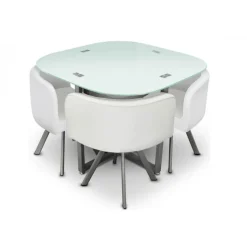 3S. x Home Table Repas avec 4 Chaises he ELVIS Blanc Hot