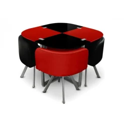 3S. x Home Table Repas avec 4 Chaises et Noir ELVIS Rouge Best