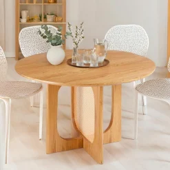 3S. x Home Table ronde avec cannage Bohemia Chêne clair et Rotin Clearance