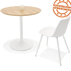 ALTEREGO Table ronde design 'HUSH' en bois finition naturelle et métal blanc Clearance