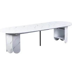 3S. x Home Table ronde style japandi extensible Tulipa rallonges intégrées Effet marbre Blanc Clearance