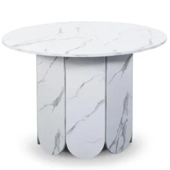 3S. x Home Table ronde style japandi extensible Tulipa rallonges intégrées Effet marbre Blanc Clearance