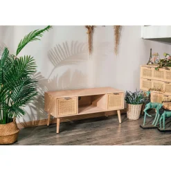 3S. x Home Table TV Scandinave en Bois 2 Tiroirs Rangement AKITA - Marron Clair Hot