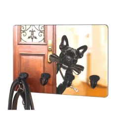 3S. x Home Tableau à clés en MDF avec impression par Ultra Violet chienet porte et 4 crochets clés en Métal laqué Noir Online