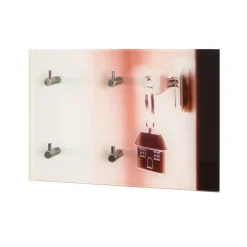 3S. x Home Tableau à clés en verre trempé avec motifs serrures imprimés et 4 crochets en optique inox Outlet