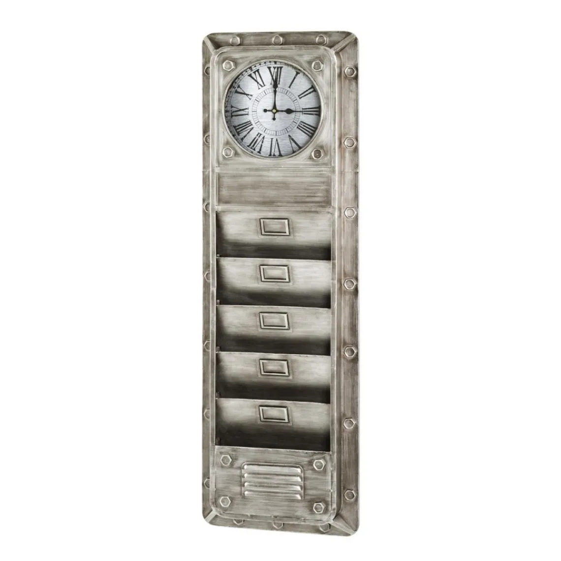 3S. x Home Tableau pense-bête avec horloge intégré et 5 compartiments en métal Gris anthracite Clearance