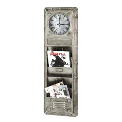 3S. x Home Tableau pense-bête avec horloge intégré et 5 compartiments en métal Gris anthracite Clearance