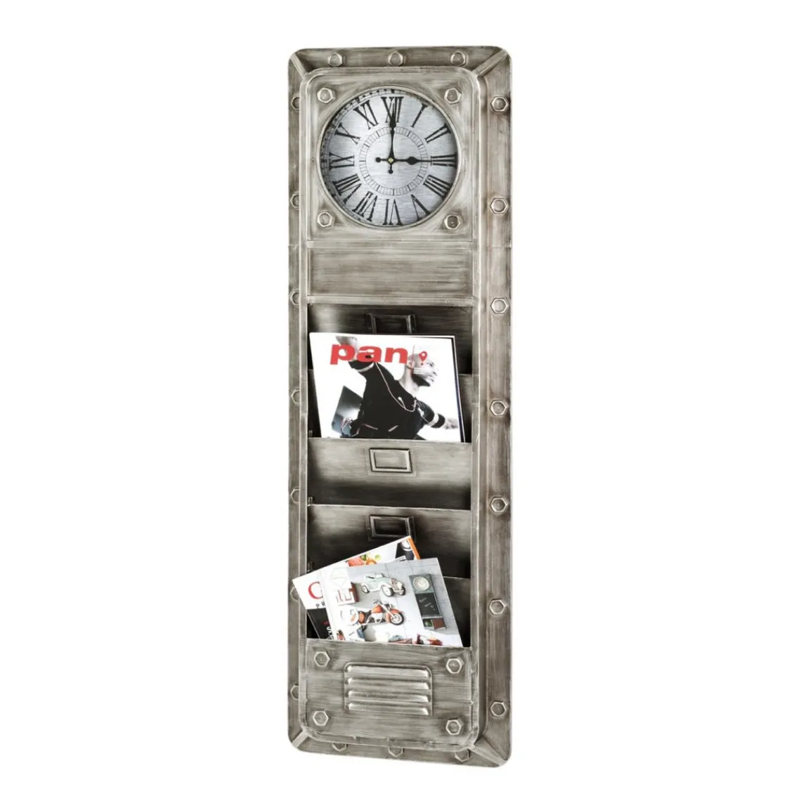 3S. x Home Tableau pense-bête avec horloge intégré et 5 compartiments en métal Gris anthracite Clearance