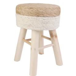 3S. x Home Tabouret Blanc et bois ANTONIO