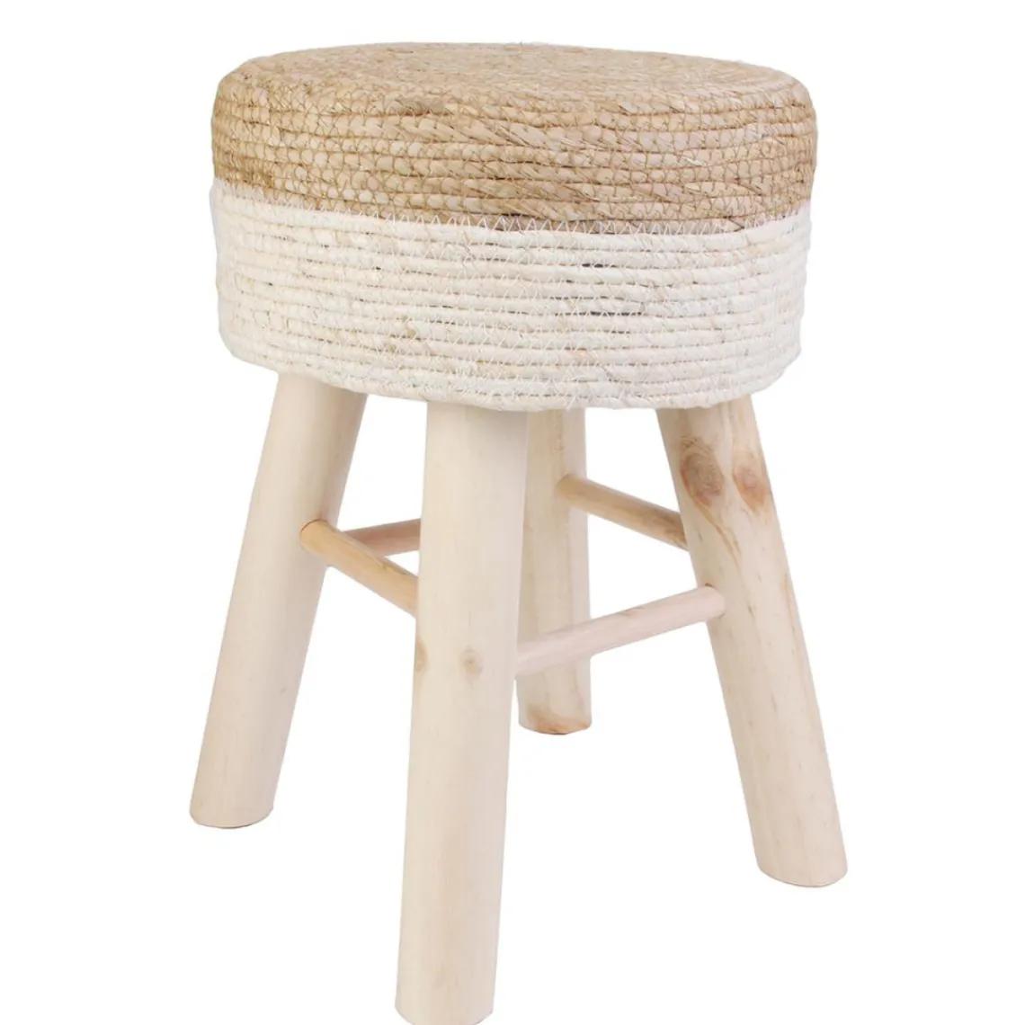 3S. x Home Tabouret Blanc et bois ANTONIO