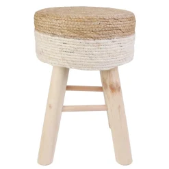3S. x Home Tabouret Blanc et bois ANTONIO