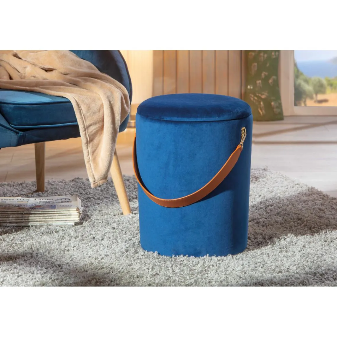 3S. x Home Tabouret Coffre Bleu TCHAI New