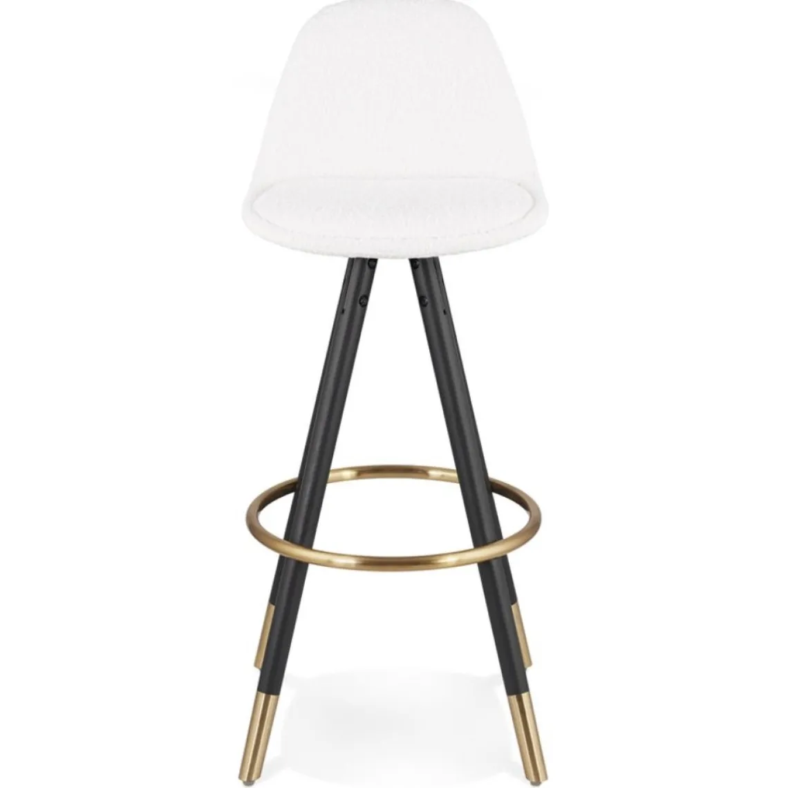 ALTEREGO Tabouret de bar 'CLARISSE' en tissu bouloché blanc et 4 pieds en bois noir Discount