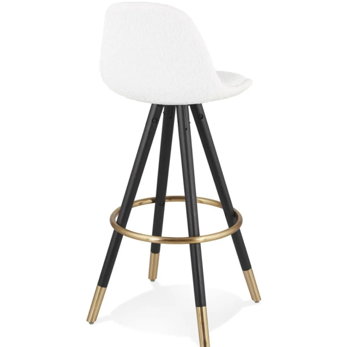 ALTEREGO Tabouret de bar 'CLARISSE' en tissu bouloché blanc et 4 pieds en bois noir Discount