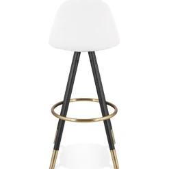 ALTEREGO Tabouret de bar 'CLARISSE' en tissu bouloché blanc et 4 pieds en bois noir Discount