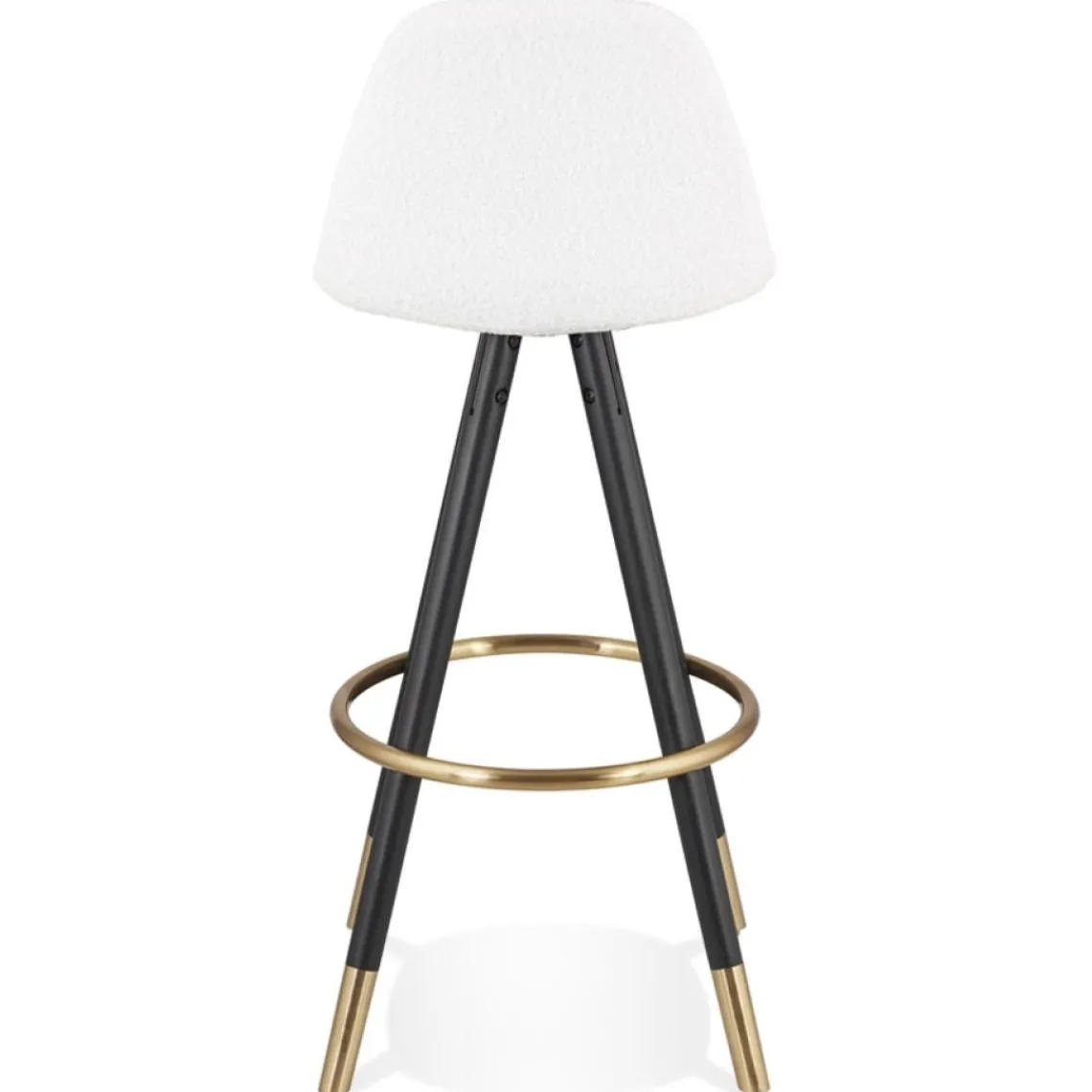 ALTEREGO Tabouret de bar 'CLARISSE' en tissu bouloché blanc et 4 pieds en bois noir Discount