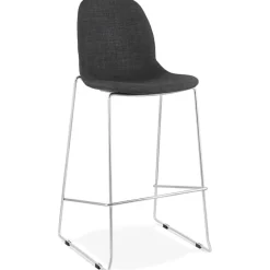 ALTEREGO Tabouret de bar empilable 'FAKIR' en tissu gris foncé et pied en métal chromé New