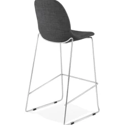 ALTEREGO Tabouret de bar empilable 'FAKIR' en tissu gris foncé et pied en métal chromé New