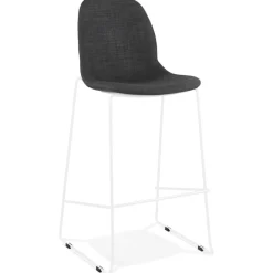 ALTEREGO Tabouret de bar empilable 'FAKIR' en tissu gris foncé et pied en métal blanc New