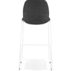 ALTEREGO Tabouret de bar empilable 'FAKIR' en tissu gris foncé et pied en métal blanc New