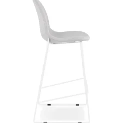 ALTEREGO Tabouret de bar empilable 'FAKIR' en tissu gris clair et pied en métal blanc Sale
