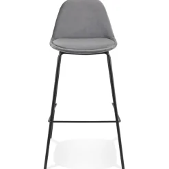 ALTEREGO Tabouret de bar 'FENTON' en velours gris et pied en métal noir Clearance