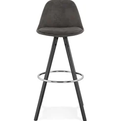 ALTEREGO Tabouret de bar 'MARKA' en microfibre grise et pieds en bois noir