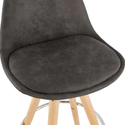 ALTEREGO Tabouret de bar 'MARKA' en microfibre grise et pieds en bois naturel Discount