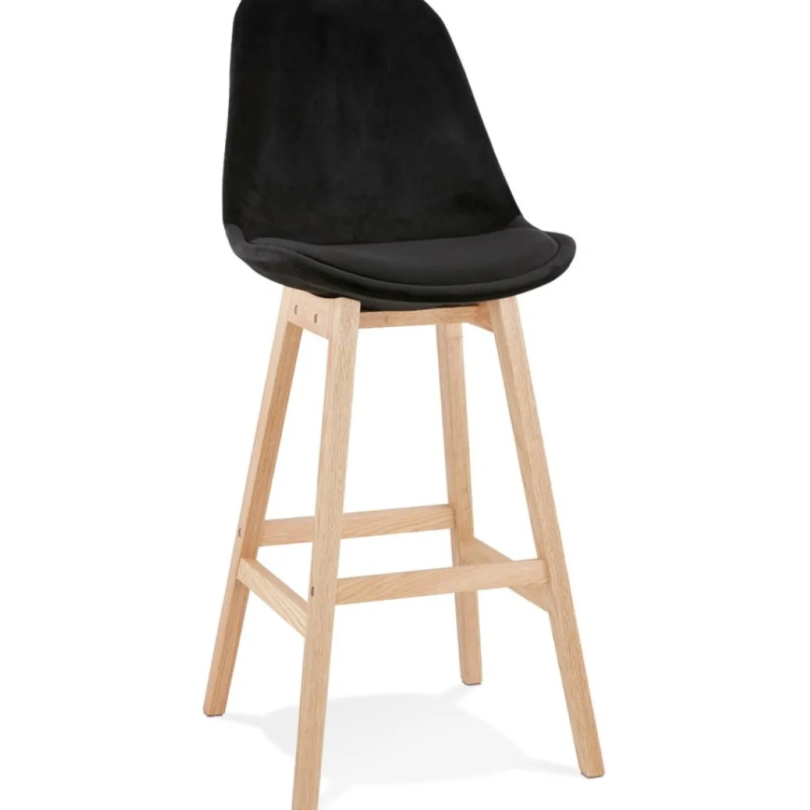 ALTEREGO Tabouret de bar 'MORISS' en velours noir et pieds en bois naturel