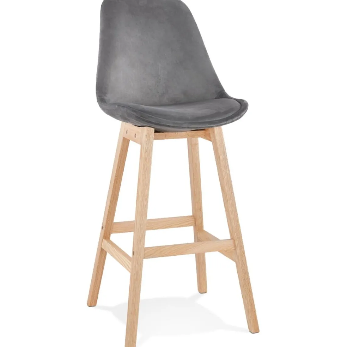 ALTEREGO Tabouret de bar 'MORISS' en velours gris et pieds en bois naturel New