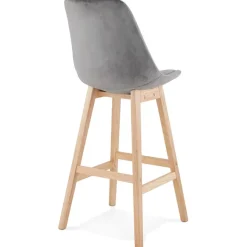 ALTEREGO Tabouret de bar 'MORISS' en velours gris et pieds en bois naturel New