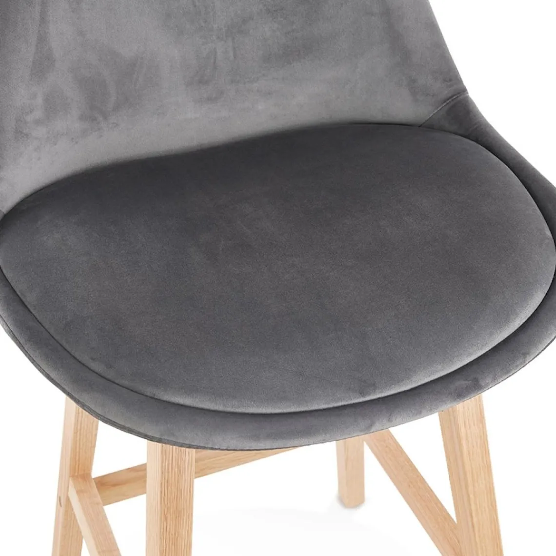 ALTEREGO Tabouret de bar 'MORISS' en velours gris et pieds en bois naturel New