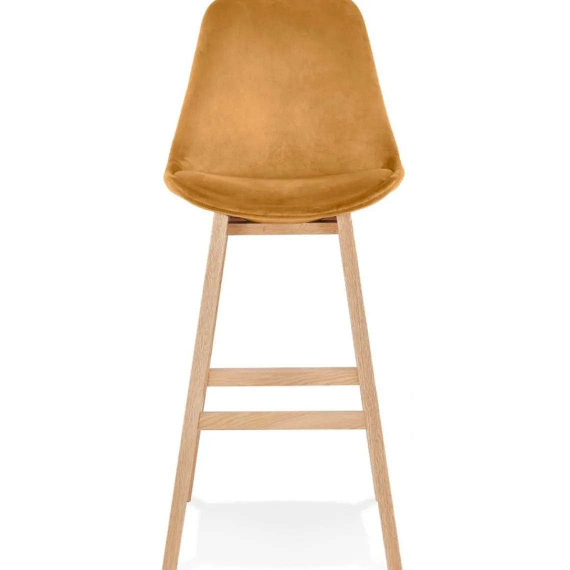 ALTEREGO Tabouret de bar 'MORISS' en velours moutarde et pieds en bois naturel Online
