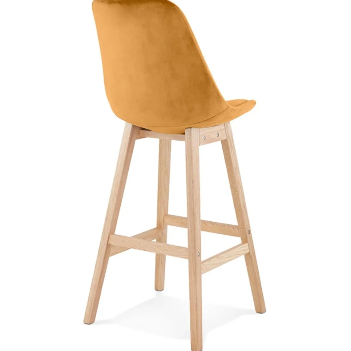 ALTEREGO Tabouret de bar 'MORISS' en velours moutarde et pieds en bois naturel Online