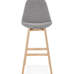 ALTEREGO Tabouret de bar 'MORISS' en tissu pied de poule et pieds en bois naturel Outlet