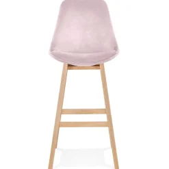 ALTEREGO Tabouret de bar 'MORISS' en velours rose et pieds en bois naturel Clearance