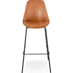 ALTEREGO Tabouret de bar 'RITUAL' en matière synthétique brune et pied en métal noir Sale