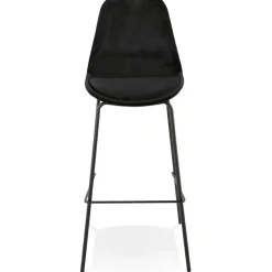 ALTEREGO Tabouret de bar 'SPARK' en velours noir et pieds en métal noir New