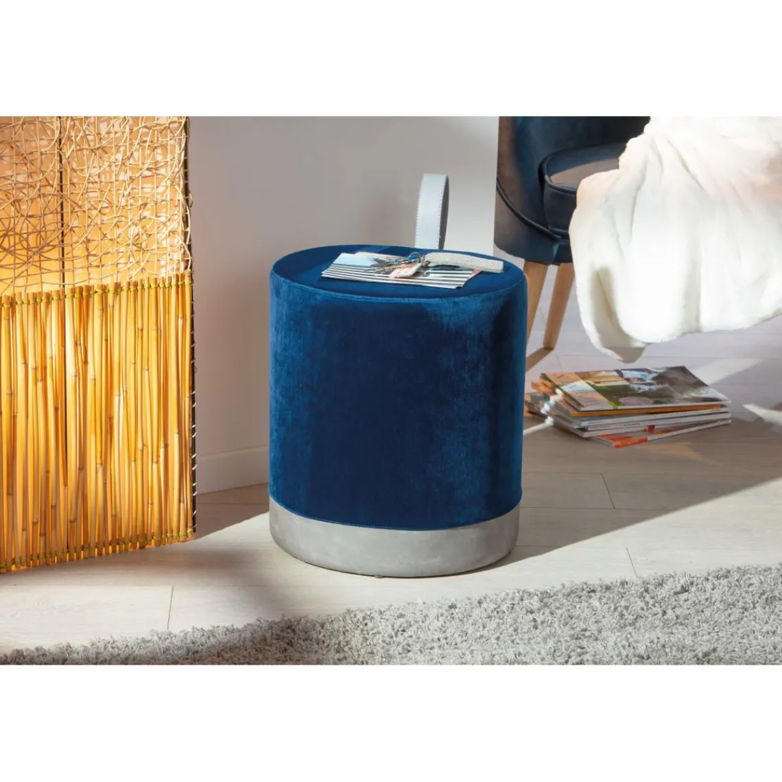 3S. x Home Tabouret en Velours AUSIE bleu Clearance