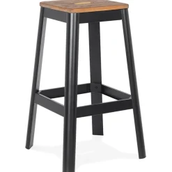 ALTEREGO Tabouret haut style industriel 'LIDYA' avec structure en métal noir et assise en bois Best