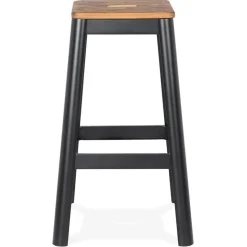 ALTEREGO Tabouret haut style industriel 'LIDYA' avec structure en métal noir et assise en bois Best