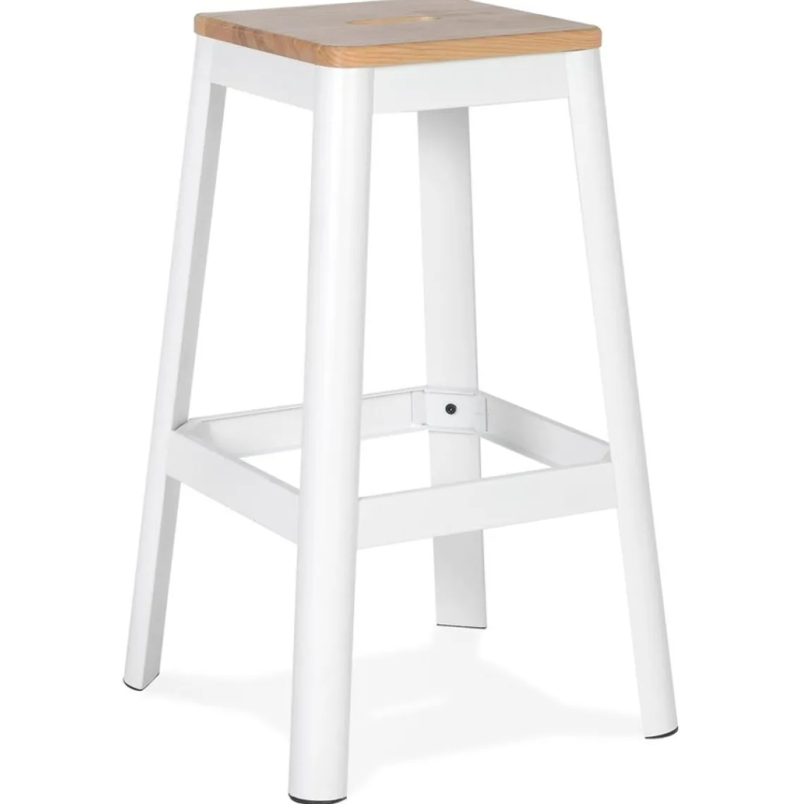 ALTEREGO Tabouret haut style industriel 'LIDYA' avec structure en métal blanc et assise en bois Clearance